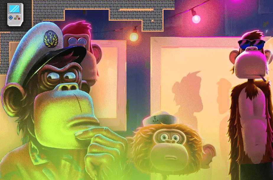 Geïnspireerd door de populaire Bored Ape NFT&#39;s, brengt de kunststijl van Dookey Dash deze unieke digitale apen tot leven terwijl ze levels overwinnen